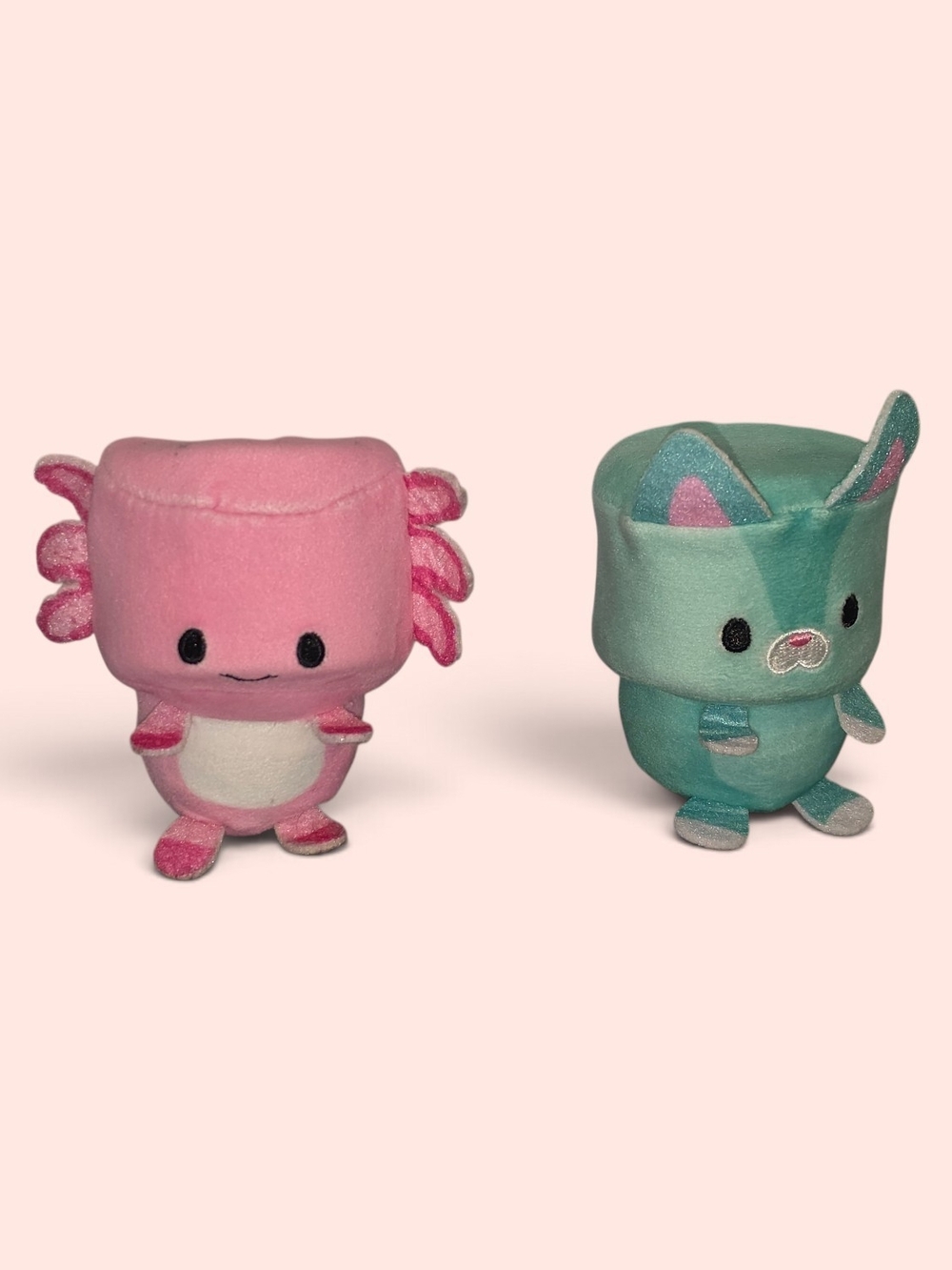 Mallo Mallo Plush Axolotl and Bunny Toy Set - Pink & Teal Cute Characters